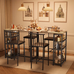 Bealife Bar Table Set 3-Piece, Kitchen Dining Table With 2 Chairs, Padded Seats With Backrest, Storage Shelves - thumbnail 2