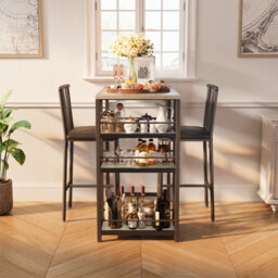 Bealife Bar Table Set 3-Piece, Kitchen Dining Table With 2 Chairs, Padded Seats With Backrest, Storage Shelves - thumbnail 3