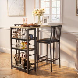 Bealife Bar Table Set 3-Piece, Kitchen Dining Table With 2 Chairs, Padded Seats With Backrest, Storage Shelves - thumbnail 4