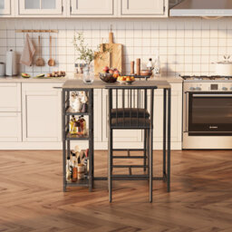 Bealife Bar Table Set 3-Piece, Kitchen Dining Table With 2 Chairs, Padded Seats With Backrest, Storage Shelves - thumbnail 5