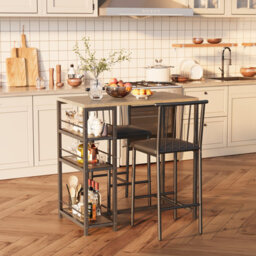 Bealife Bar Table Set 3-Piece, Kitchen Dining Table With 2 Chairs, Padded Seats With Backrest, Storage Shelves - thumbnail 6