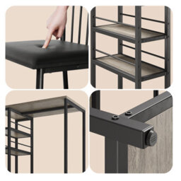 Bealife Bar Table Set 3-Piece, Kitchen Dining Table With 2 Chairs, Padded Seats With Backrest, Storage Shelves - thumbnail 7