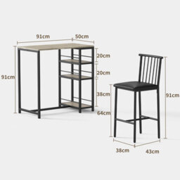 Bealife Bar Table Set 3-Piece, Kitchen Dining Table With 2 Chairs, Padded Seats With Backrest, Storage Shelves - thumbnail 8