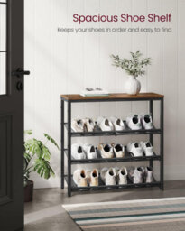 Songmics Vasagle Industrial 4-Layer Shoe Cabinet, Versatile Storage Unit With Mesh Shelves, Rustic Brown And Ink Black - thumbnail 3