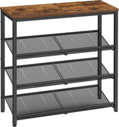Songmics Vasagle Industrial 4-Layer Shoe Cabinet, Versatile Storage Unit With Mesh Shelves, Rustic Brown And Ink Black - thumbnail 9