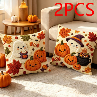 Amorly 2Pcs Halloween Throw Pillow Covers 45X45Cm 2D Printed Cushion Cases For Sofa Couch Fall Harvest Home Decor - image 1