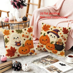 Amorly 2Pcs Halloween Throw Pillow Covers 45X45Cm 2D Printed Cushion Cases For Sofa Couch Fall Harvest Home Decor - thumbnail 4