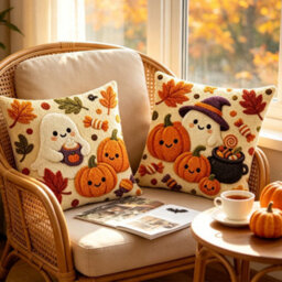 Amorly 2Pcs Halloween Throw Pillow Covers 45X45Cm 2D Printed Cushion Cases For Sofa Couch Fall Harvest Home Decor - thumbnail 2
