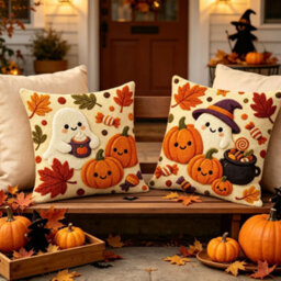 Amorly 2Pcs Halloween Throw Pillow Covers 45X45Cm 2D Printed Cushion Cases For Sofa Couch Fall Harvest Home Decor - thumbnail 3