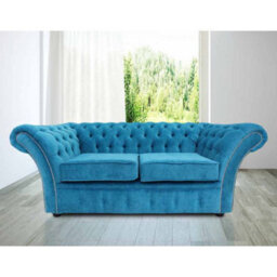 Chesterfield 2 Seater Danza Teal Blue Fabric Sofa Settee In Balmoral Style - thumbnail 1