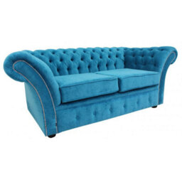 Chesterfield 2 Seater Danza Teal Blue Fabric Sofa Settee In Balmoral Style - thumbnail 3