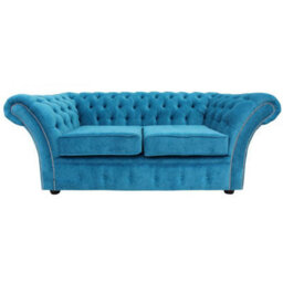 Chesterfield 2 Seater Danza Teal Blue Fabric Sofa Settee In Balmoral Style - thumbnail 2