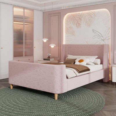 Merax 3Ft Single Bed 90X190 Cm, Velvet Upholstered Sleigh Bed With Padded Headboard, Cosmic Pattern, Pink - image 1