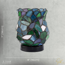 Happy Homewares Dragonfly Themed Open Top Blue And Green Stained Glass Tiffany Lamp - thumbnail 7