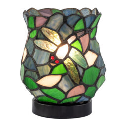 Happy Homewares Dragonfly Themed Open Top Blue And Green Stained Glass Tiffany Lamp - thumbnail 2