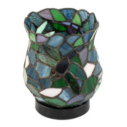 Happy Homewares Dragonfly Themed Open Top Blue And Green Stained Glass Tiffany Lamp - thumbnail 3