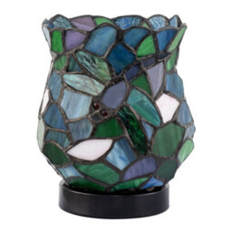 Happy Homewares Dragonfly Themed Open Top Blue And Green Stained Glass Tiffany Lamp - thumbnail 1