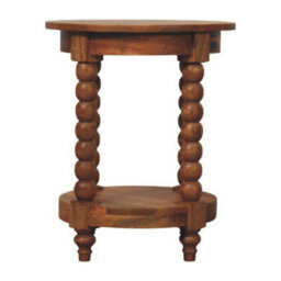 Artisan Furniture Solid Wood Barley Twist Round Side Table, Open Storage, With Legs, Brown - thumbnail 2