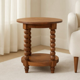 Artisan Furniture Solid Wood Barley Twist Round Side Table, Open Storage, With Legs, Brown - thumbnail 1