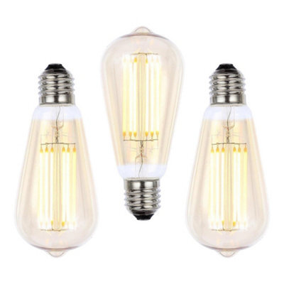 Litecraft E27 6W Pack Of 3 Gold Tint Warm White Vintage Filament Tear Drop Led Light Bulbs - image 1