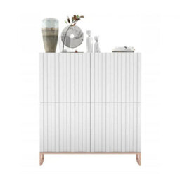 Heze Furniture Elpis Glamour Sideboard Push-To-Open Cabinet - White Matt / Copper Frame
