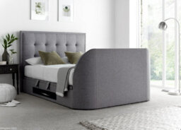 Europa Kaydian Falstone Tv Bed: Classic Design With Hidden Tv Storage And Ottoman Storage Grey Fabric - thumbnail 2