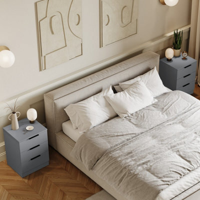 Lassic Vida Designs Trega Grey 3 Drawer Compact Space-Saving Nightstands, (H)500mm X (W)390mm X (D)280mm, Set Of 2 - image 1