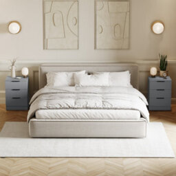 Lassic Vida Designs Trega Grey 3 Drawer Compact Space-Saving Nightstands, (H)500mm X (W)390mm X (D)280mm, Set Of 2 - thumbnail 2
