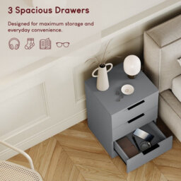 Lassic Vida Designs Trega Grey 3 Drawer Compact Space-Saving Nightstands, (H)500mm X (W)390mm X (D)280mm, Set Of 2 - thumbnail 6