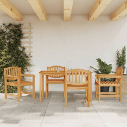 Berkfield 5 Piece Garden Dining Set Solid Wood Teak