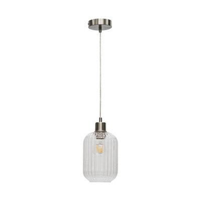 First Choice Lighting Ribbed Glass Kitchen Dining Ceiling Light Pendant With Satin Nickel - image 1
