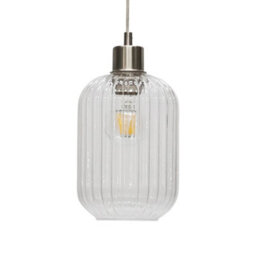 First Choice Lighting Ribbed Glass Kitchen Dining Ceiling Light Pendant With Satin Nickel - thumbnail 2