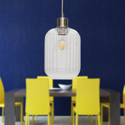 First Choice Lighting Ribbed Glass Kitchen Dining Ceiling Light Pendant With Satin Nickel - thumbnail 3