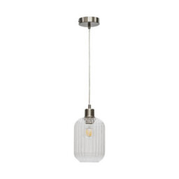 First Choice Lighting Ribbed Glass Kitchen Dining Ceiling Light Pendant With Satin Nickel - thumbnail 1