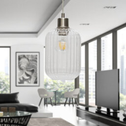 First Choice Lighting Ribbed Glass Kitchen Dining Ceiling Light Pendant With Satin Nickel - thumbnail 4