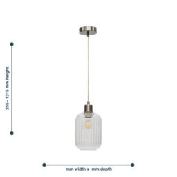 First Choice Lighting Ribbed Glass Kitchen Dining Ceiling Light Pendant With Satin Nickel - thumbnail 5