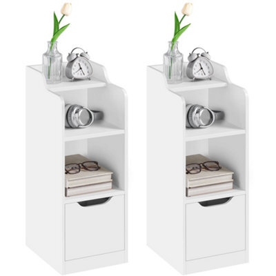 Yaheetech White Set Of 2 Wooden Narrow End Tables With Drawer, 2 Open Compartments - image 1