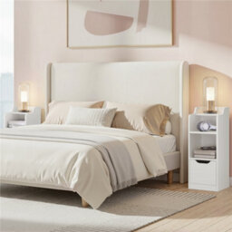 Yaheetech White Set Of 2 Wooden Narrow End Tables With Drawer, 2 Open Compartments - thumbnail 2