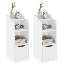 Yaheetech White Set Of 2 Wooden Narrow End Tables With Drawer, 2 Open Compartments - thumbnail 1