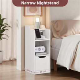 Yaheetech White Set Of 2 Wooden Narrow End Tables With Drawer, 2 Open Compartments - thumbnail 6