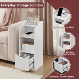 Yaheetech White Set Of 2 Wooden Narrow End Tables With Drawer, 2 Open Compartments - thumbnail 5