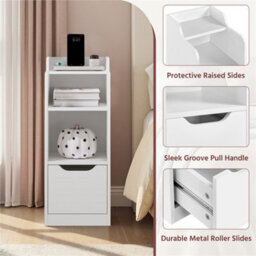 Yaheetech White Set Of 2 Wooden Narrow End Tables With Drawer, 2 Open Compartments - thumbnail 4