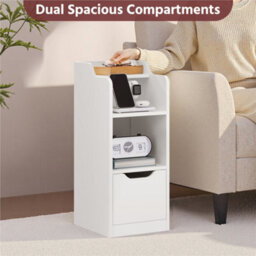 Yaheetech White Set Of 2 Wooden Narrow End Tables With Drawer, 2 Open Compartments - thumbnail 8