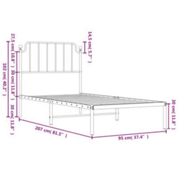 Walplus Metal Bed Frame Without Mattress With Headboard Black 90X200Cm - thumbnail 9