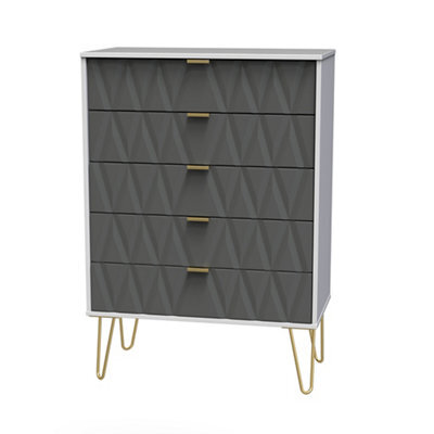 Pesaro Ready Assembled Matt Grey & White No Effect 5 Drawer Chest (H)1075mm (W)765mm (D)415mm - image 1