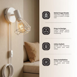 Modern Gu10 Plug In Wall Light 350 Rotatable Sconce With Switch 90 Tilt White Cage For Bedroom Living Room Kitchen - thumbnail 9
