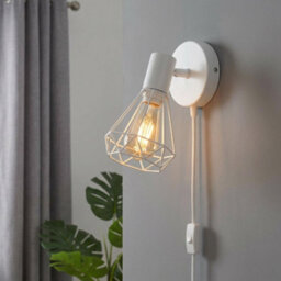 Modern Gu10 Plug In Wall Light 350 Rotatable Sconce With Switch 90 Tilt White Cage For Bedroom Living Room Kitchen - thumbnail 6