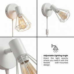Modern Gu10 Plug In Wall Light 350 Rotatable Sconce With Switch 90 Tilt White Cage For Bedroom Living Room Kitchen - thumbnail 3