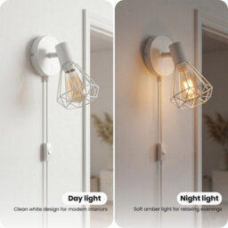 Modern Gu10 Plug In Wall Light 350 Rotatable Sconce With Switch 90 Tilt White Cage For Bedroom Living Room Kitchen - thumbnail 5
