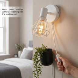 Modern Gu10 Plug In Wall Light 350 Rotatable Sconce With Switch 90 Tilt White Cage For Bedroom Living Room Kitchen - thumbnail 2